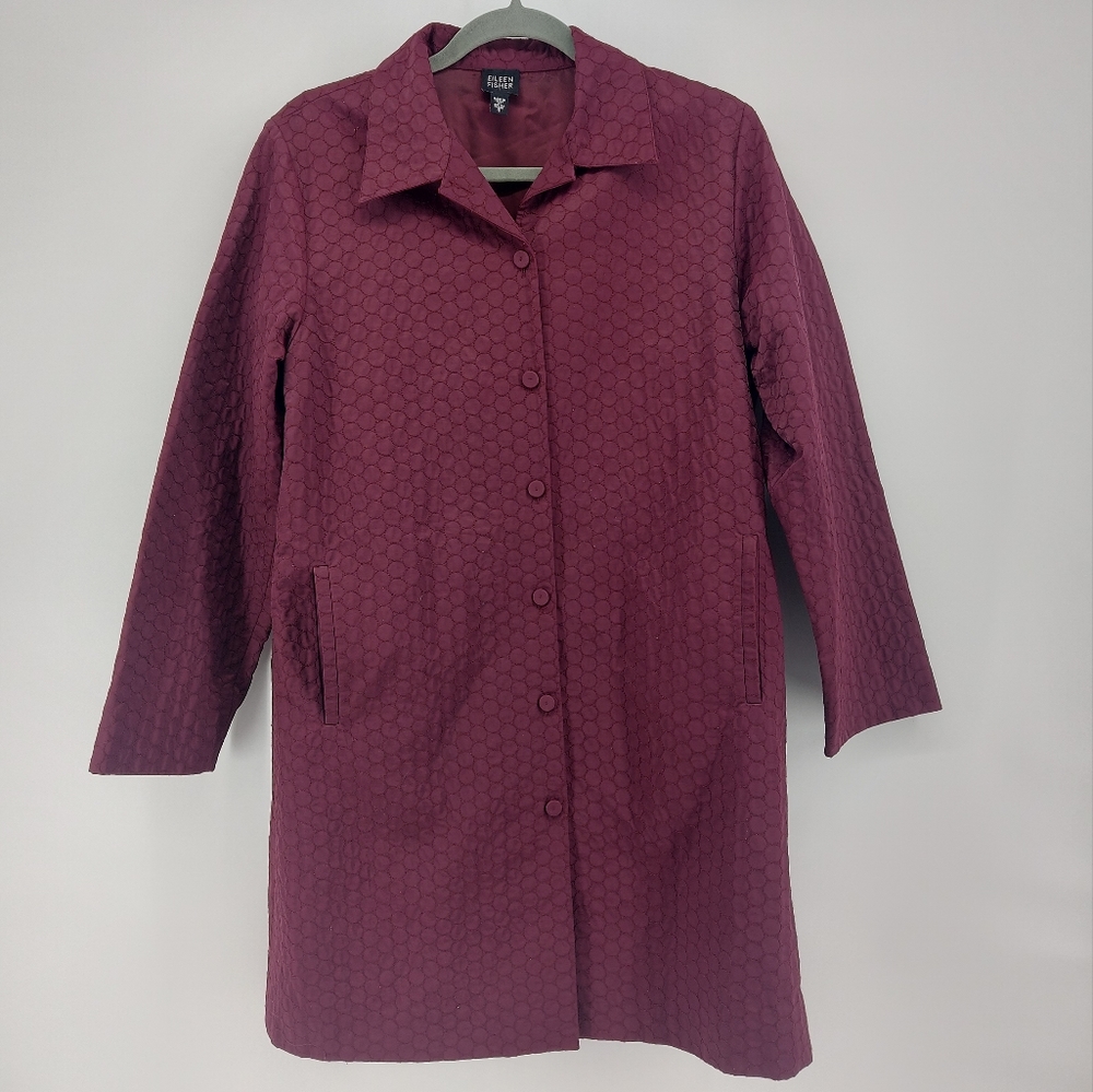 Eileen Fisher Cotton Nylon Wine Colored Trench Coat Size Small
